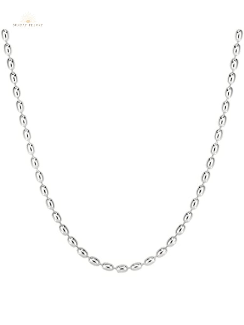 925 Sterling Silver Oval Rice Bead Strand Necklace 16" Lobster Clasp